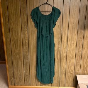 Dark Green Short Sleeve Long Dress L